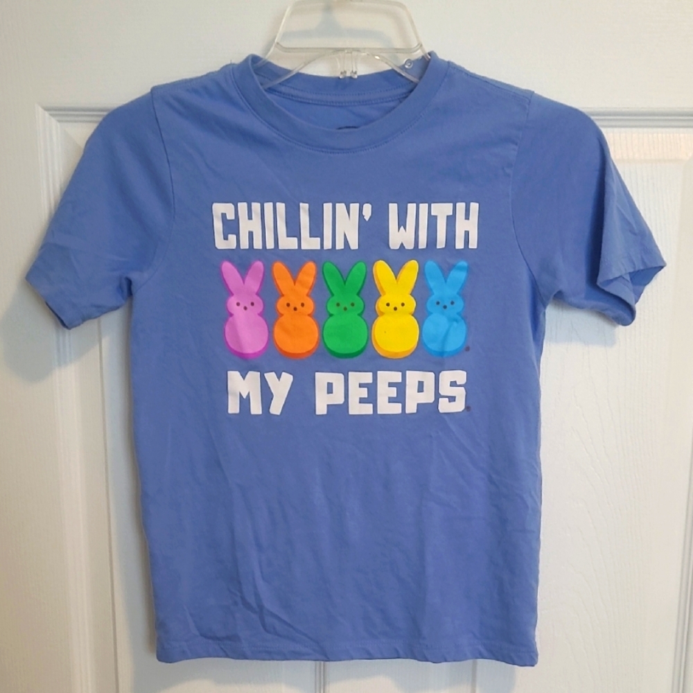 Kids Blue Graphic Tee - Chillin' with My Peeps Size M (8)
